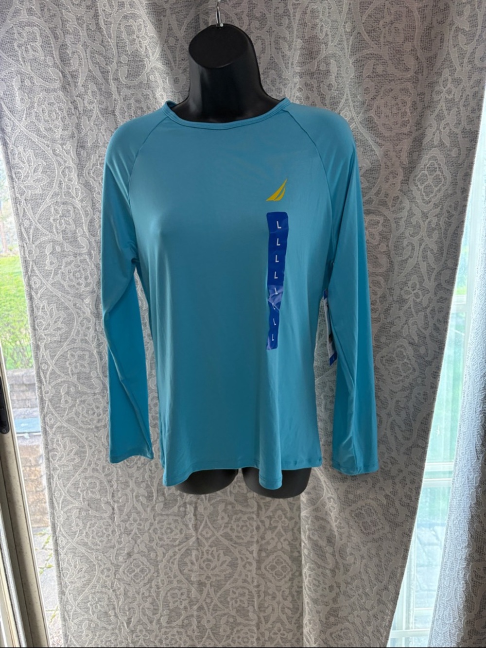 Nautica Large UPF 30+ Light Blue Long Sleeve Performance Tee with Nautical Logo